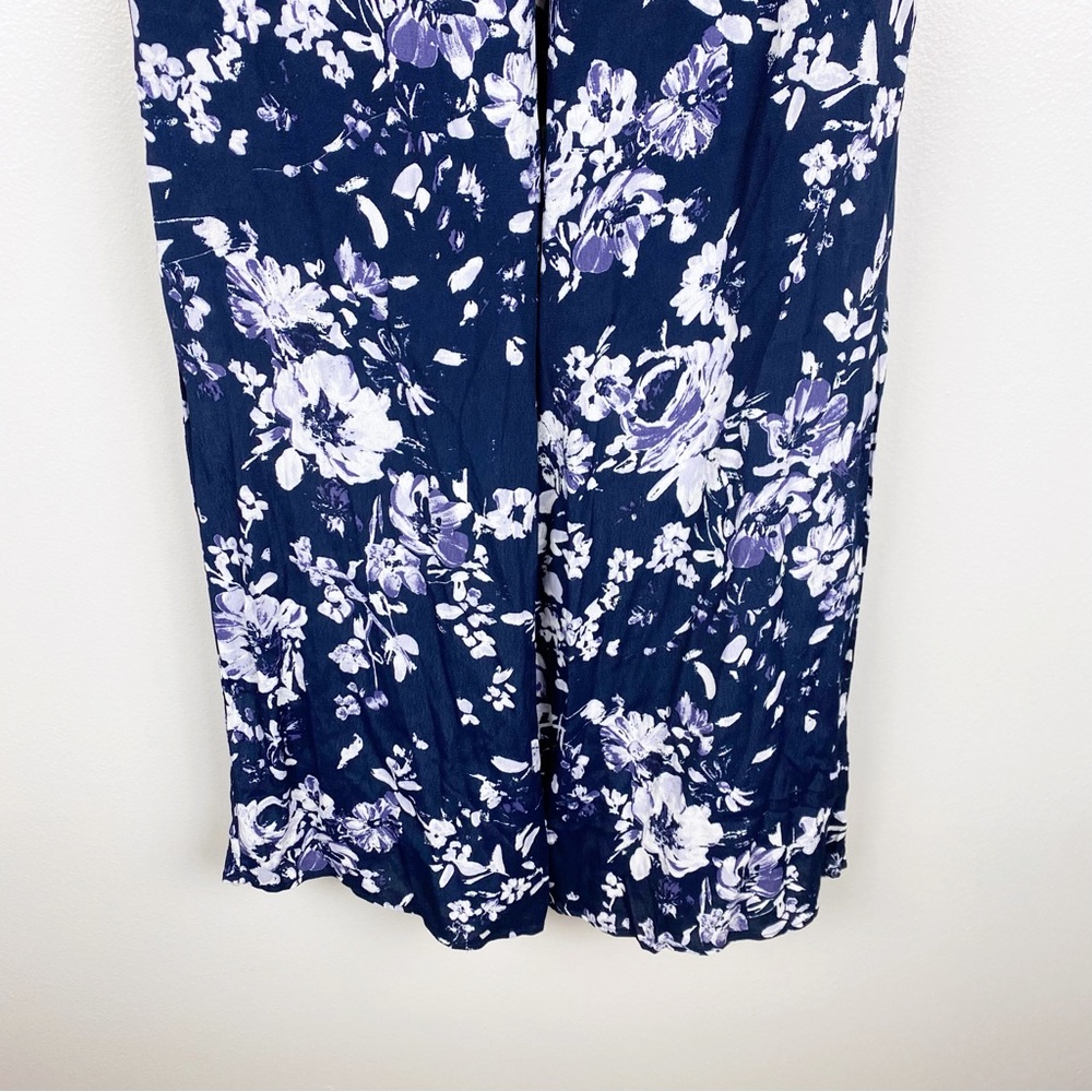 Lulu's Auckland Navy Blue Floral Print Wide-Leg Pants Size L - Picture 4 of 9